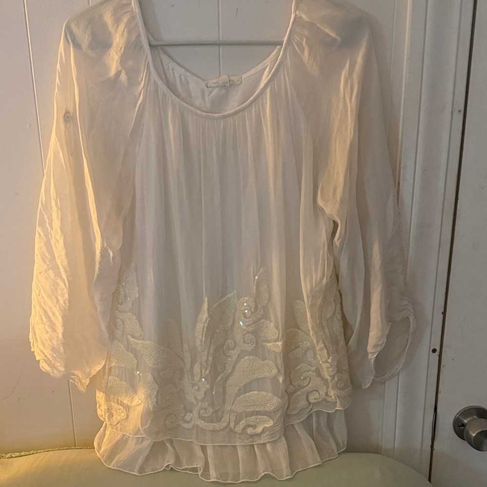 Women's Ivory Embroidered Boho Tunic Top